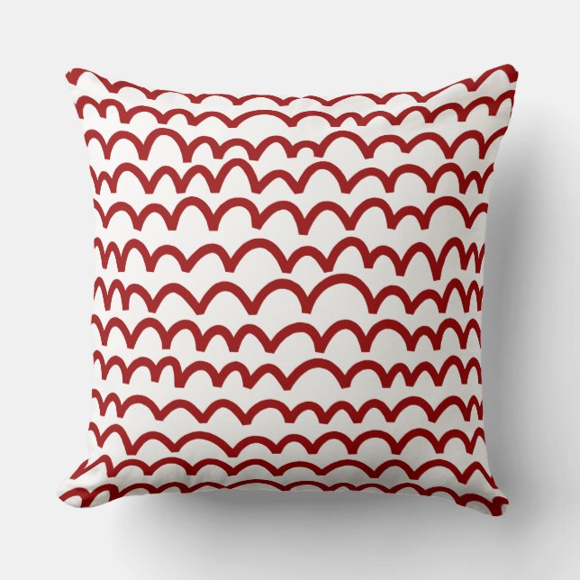 Coussin Motif Ondulé - Rouge Rubis sur Fond Blanc (Recto)