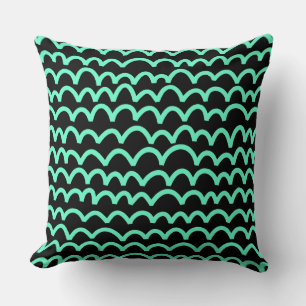 Coussin Motif ondulé - Turquoise sur noir
