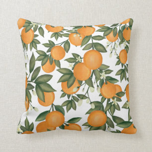 Coussin Motif orangé d'agrumes botaniques peints à la main