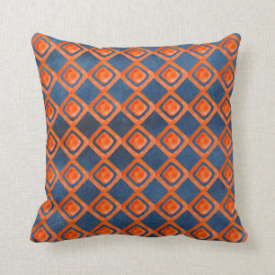 Coussin Motif orange d'aquarelle de bleu marine