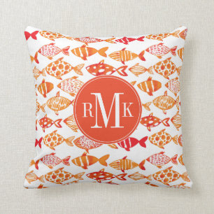 Coussin Motif orange lumineux de poissons d'aquarelle