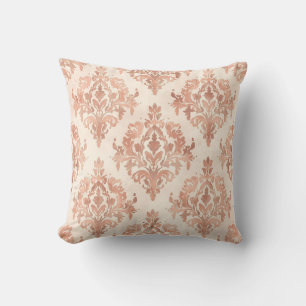 Coussin Motif ornemental aquarelle damassé pêche chaud