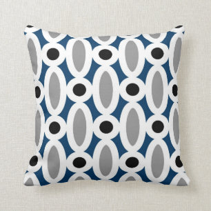 Coussin Motif ovale moderne de liens dans bleu et gris