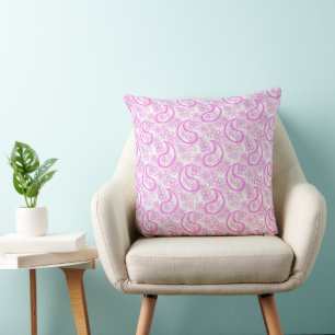 Coussin Motif paisley monochrome lilas rose blanc.
