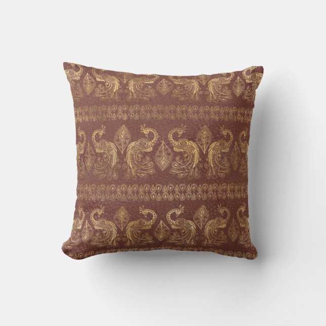 Coussin Motif Paon Doré Élégant (Recto)
