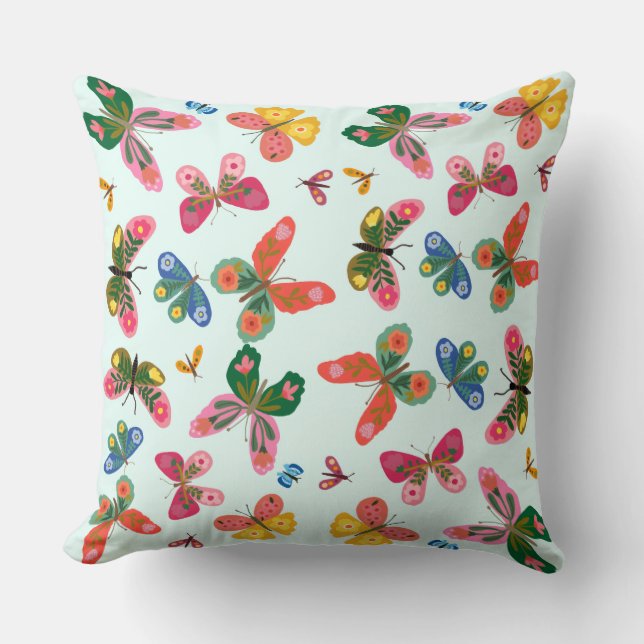 Coussin Motif papillon floral bleu mignon (Recto)