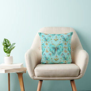 Coussin Motif papillon mou sur un Arrière - plan bleu