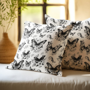 Coussin Motif Papillon Noir Blanc