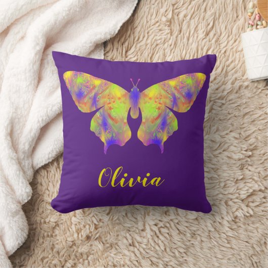 Coussin Motif papillon psychédélique personnalisé violet (Couverture)