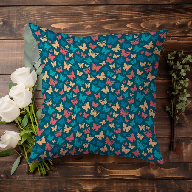 Coussin Motif papillon turquoise rose simple (Créateur téléchargé)