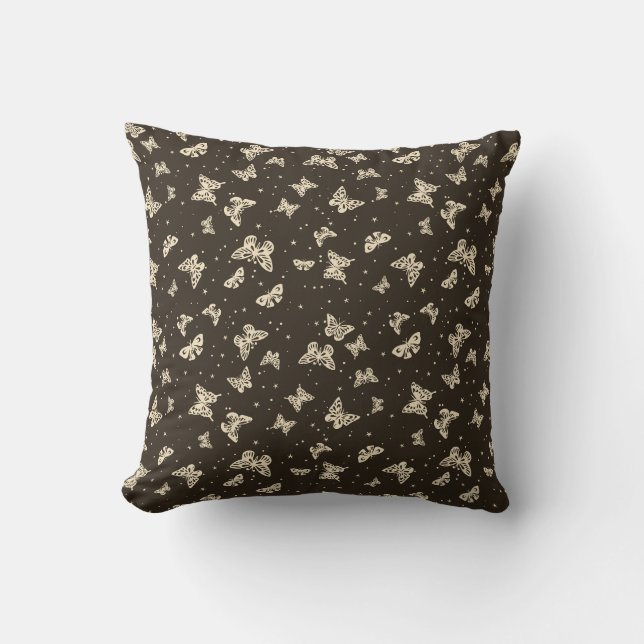 Coussin Motif papillon vintage marron (Recto)