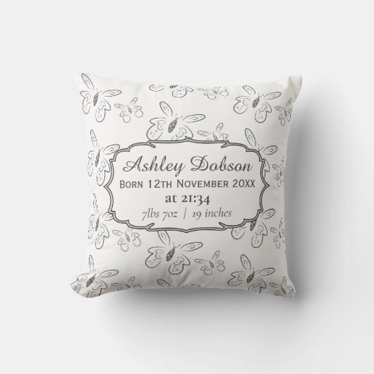 Coussin Motif Papillons Doux Statistiques de Naissance de (Recto)