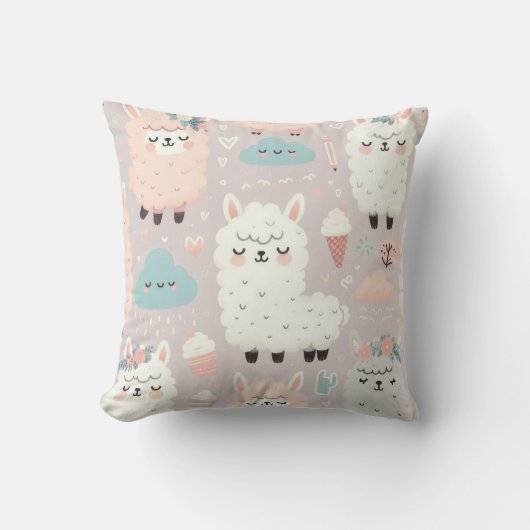 Coussin Motif Pastel Cute Alpaca (Recto)