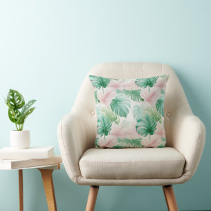 Coussin Motif Pastel Tropical Leaf