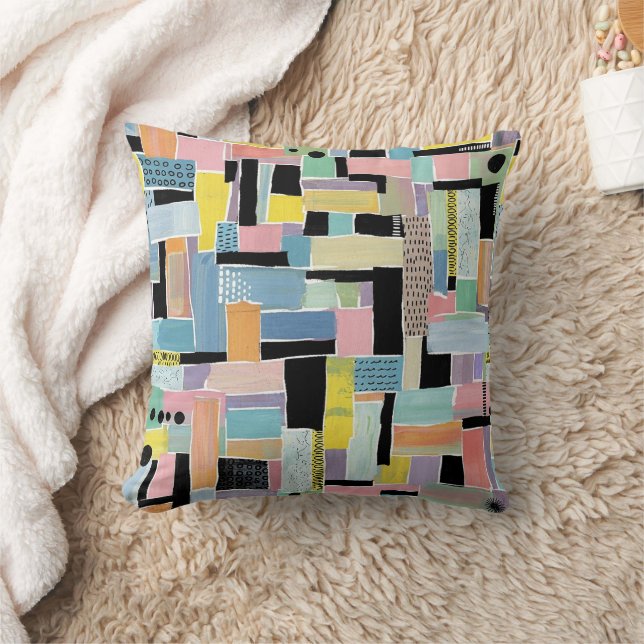 Coussin Motif Patchwork Abstrait Coloré (2) (Couverture)