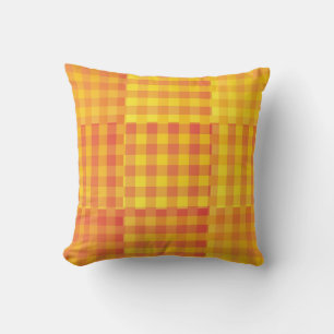 Coussin Motif Patchwork Damier Jaune Orange