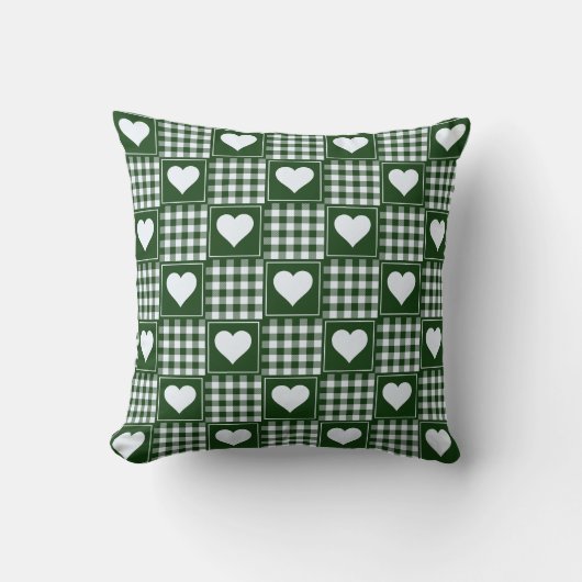 Coussin Motif patchwork de coeurs verts et blancs (Recto)