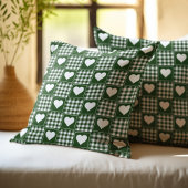 Coussin Motif patchwork de coeurs verts et blancs