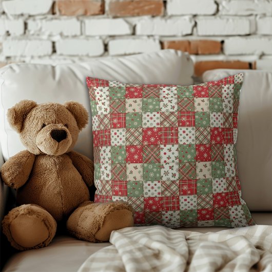 Coussin Motif patchwork de Noël vert rouge