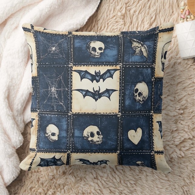 Coussin Motif patchwork en jean Halloween gothique (Couverture)