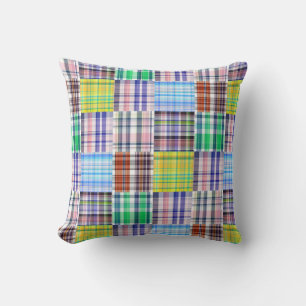 Coussin Motif patchwork prépa madras à carreaux
