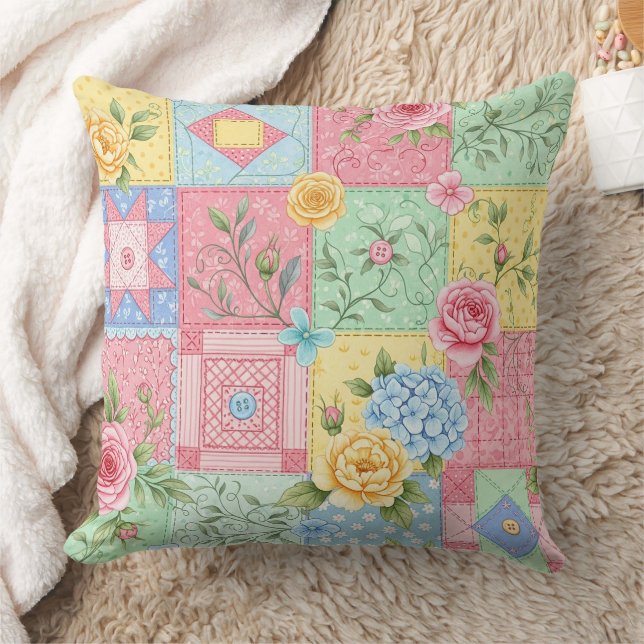 Coussin Motif Patchwork Rose Romantique (Couverture)