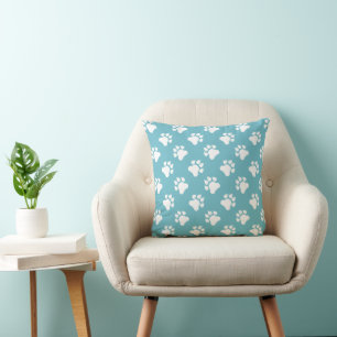 Coussin Motif Patte Blanche Sur Fond Bleu