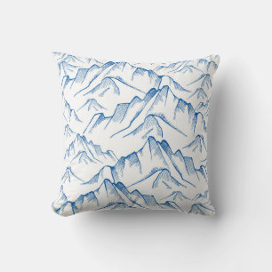 Coussin Motif paysager de montagne tiré à la main.