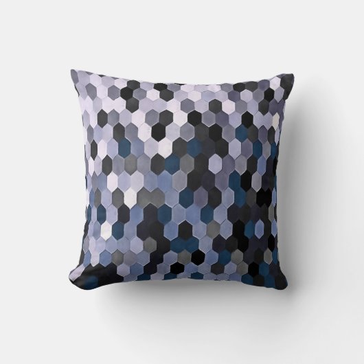 Coussin Motif peigne en gris et bleu (Recto)