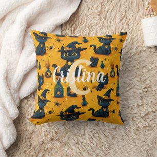 Coussin Motif personnalisé de chats noirs mignons Orange H