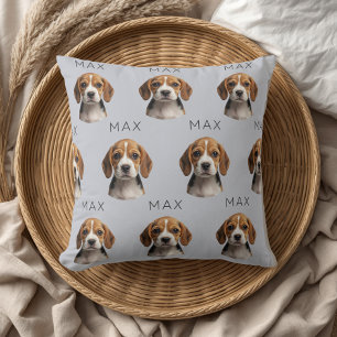 Coussin Motif personnalisé de photo et nom de chien bleu g
