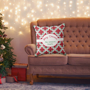 Coussin Motif personnalisé de poinsettia de Noël