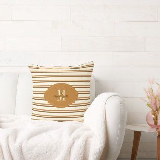 Coussin Motif personnalisé rayures marron et blanc