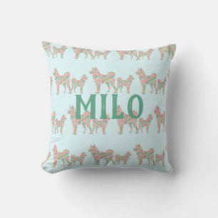 Coussin Motif personnalisé Shiba Inu Géométrique Pastel
