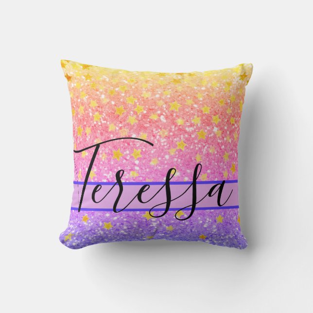 Coussin Motif pétillant rose, étoiles brillantes lancer (Recto)