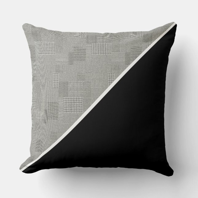 Coussin Motif pied-de-poule géométrique moderne noir blanc (Recto)