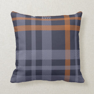 Coussin Motif Plaid Bleu et Orange