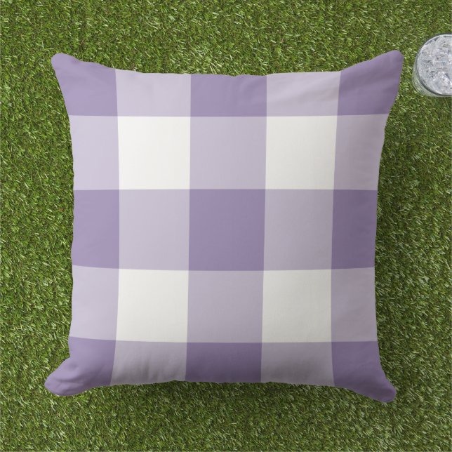 Coussin Motif Plaid En vichy violet blanc (Herbe)