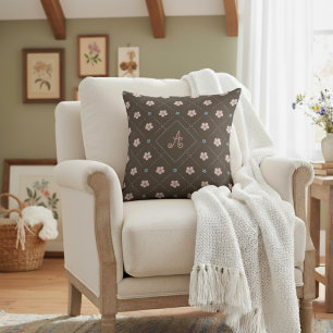 Coussin Motif Plaid Rose Et Bleu Sur Brown