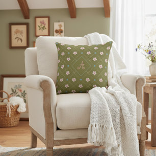 Coussin Motif Plaid Rose Et Bleu Sur Jaune