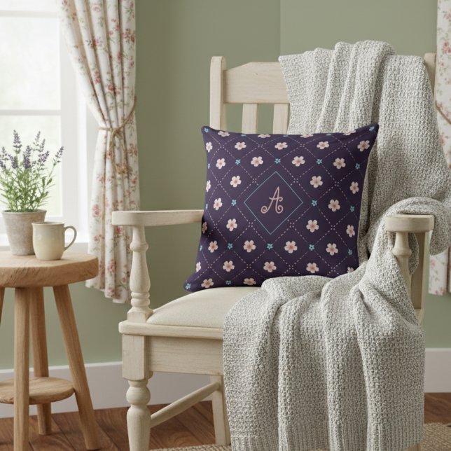 Coussin Motif Plaid Rose Et Bleu Sur Violet (Créateur téléchargé)