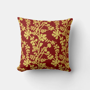 Coussin Motif Plante Répétant Rouge Et Jaune
