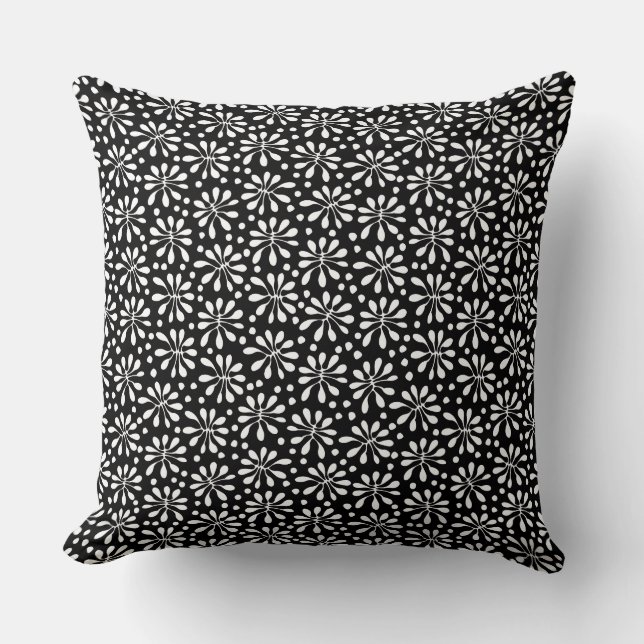 Coussin Motif Plante stylisé 020818 - Blanc sur noir (Recto)