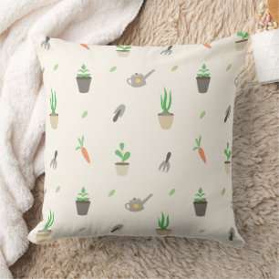 Coussin Motif Plantes en Pot et Outils de Jardinage