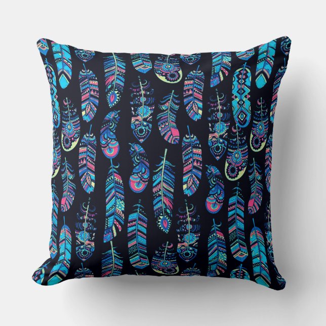 Coussin Motif Plume Boho (Recto)