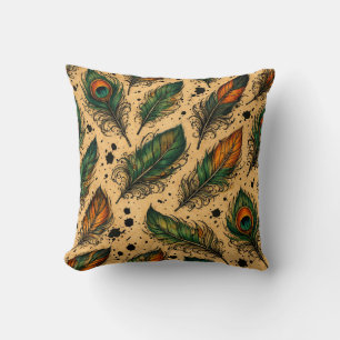 Coussin Motif Plumes de Paon Bohème 