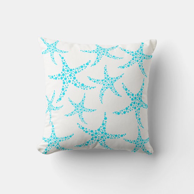 Coussin Motif pointillé d'étoiles de mer dans la turquoise (Recto)