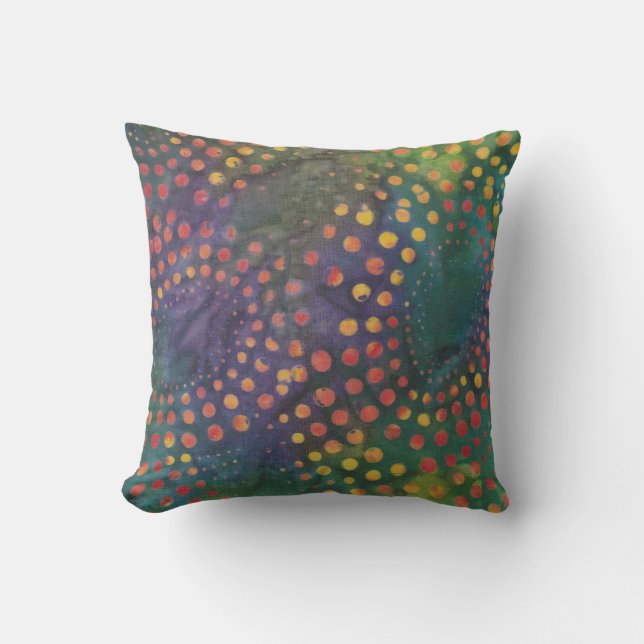 Coussin Motif points de batik arc-en-ciel Boho Violet Vert (Recto)