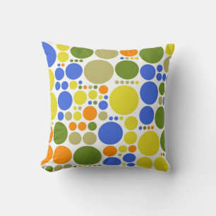 Coussin motif pois   bleu vert jaune orange