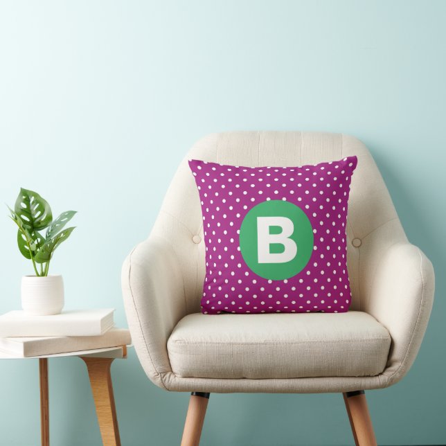 Coussin Motif pois violet monogramme vert (Chaise)